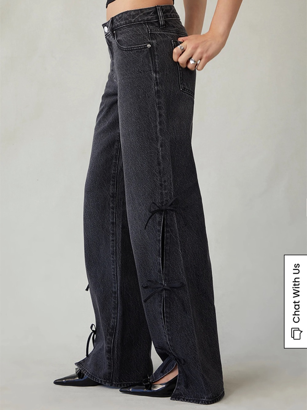 Casey Low Rise Baggy Jeans Bow Ties Black